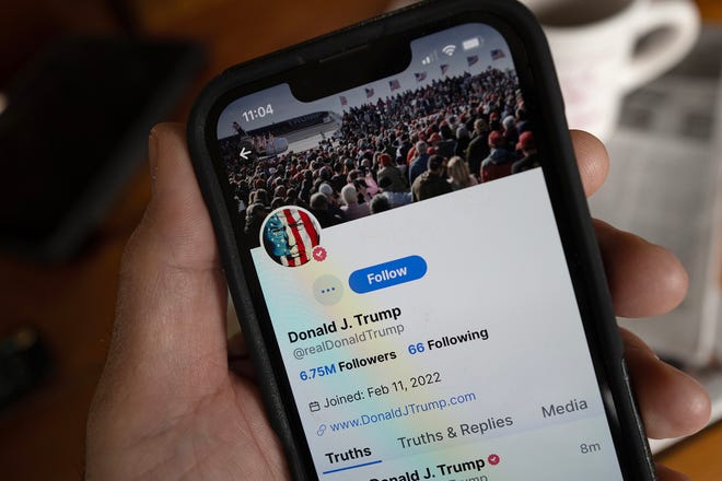 In this photo illustration, Republican presidential candidate former President Donald Trump's social media platform Truth Social is shown on a cellphone on Monday in Chicago.