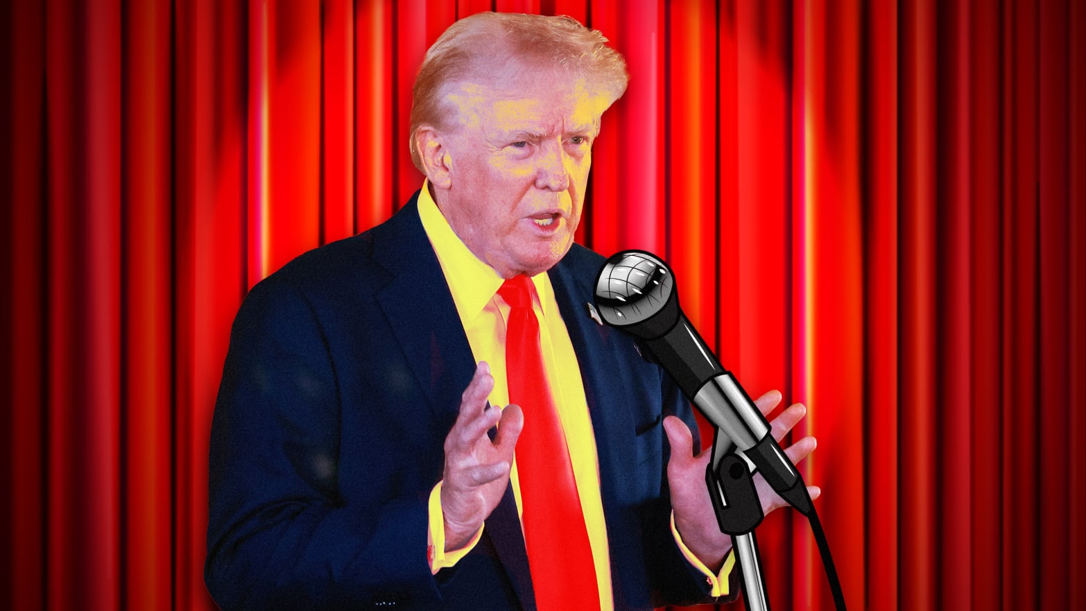 A photo illustration of Donald Trump doing stand up comedy.