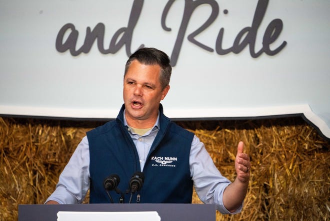 U.S. Rep. Zach Nunn, R-IA, speaks to the crowd during the Roast and Ride program Saturday, June 1, 2024, at the Iowa State Fairgrounds.