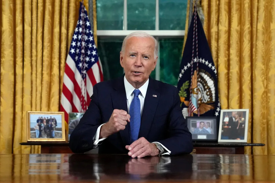 President Joe Biden addresses the nation from the Oval Office on July 24, 2024, about his decision to not seek reelection.