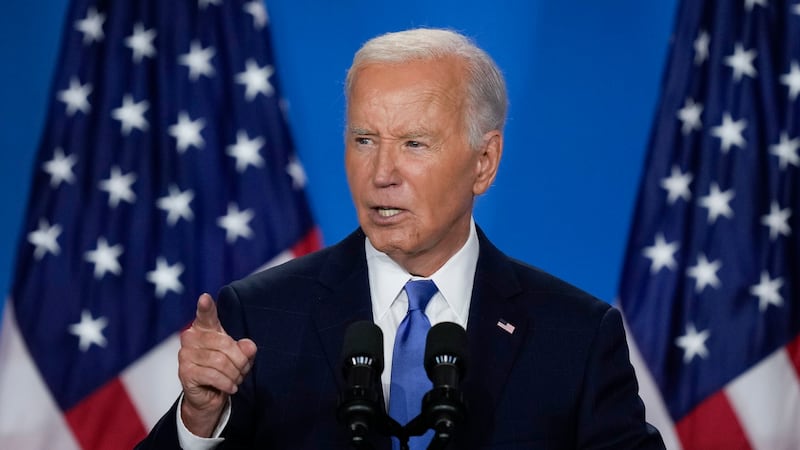 President Joe Biden speaks at a news conference following the NATO Summit in Washington,...