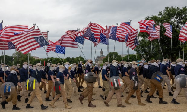Members of the far-right Patriot Front at a rally in Washington in May.