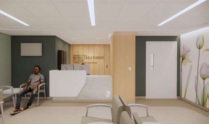 A  proposed project would renovate about 11,500 square feet of existing space at the University of Iowa Hospitals and Clinics Burn Treatment Center, the only burn center in Iowa verified by the American Burn Association to care for both adults and pediatric patients. (Rendering courtesy of Iowa Board of Regents)