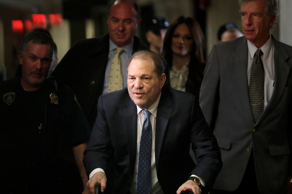 Harvey Weinstein arrives at a Manhattan courthouse for jury deliberations in his rape trial on Feb. 24, 2020 in New York.