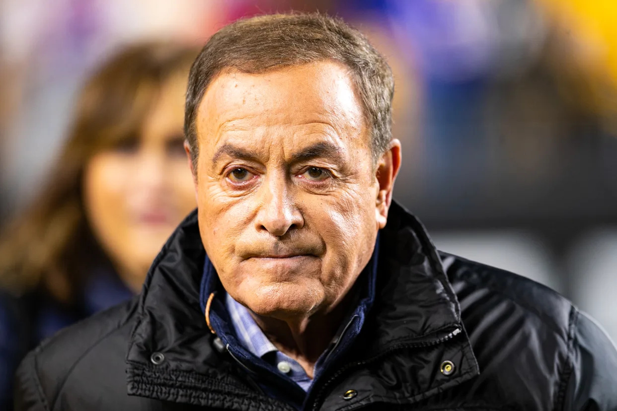 PITTSBURGH, PA - DECEMBER 15: Sunday Night Football commentator Al Michaels looks on during the NFL football game between the Buffalo Bills and the Pittsburgh Steelers on December 15, 2019 at Heinz Field in Pittsburgh, PA. (Photo by Mark Alberti/Icon Sportswire via Getty Images)