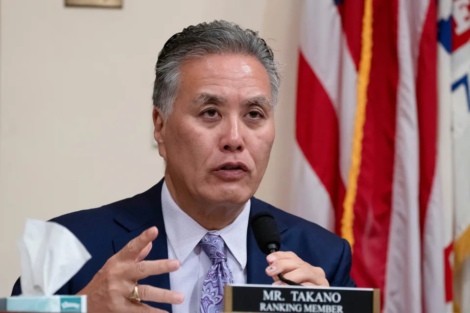 House Committee on Veterans' Affairs ranking member Mark Takano, of Calif., questions Department of Veterans Affairs Secretary Denis McDonough, during a hearing on whether the Veterans Affairs ignore and perpetrate sexual harassment, on Capitol Hill, Wednesday, Feb. 14, 2024, in Washington.