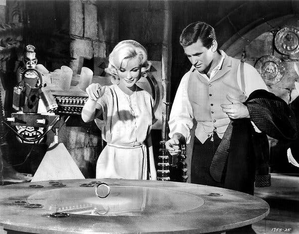 Ms. Mimieux with Rod Taylor in “The Time Machine,” based on the H.G. Wells classic. 