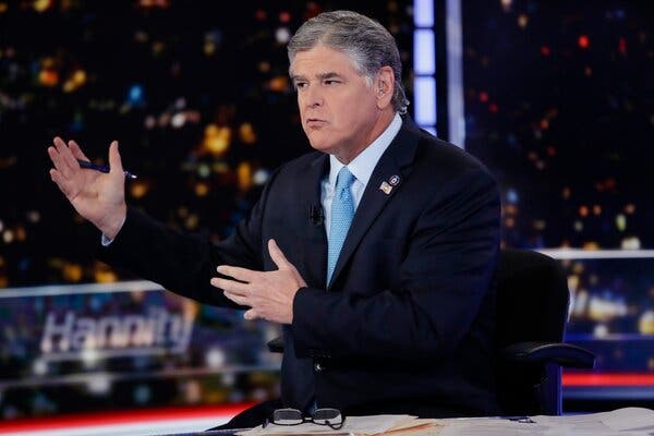 The Fox News host Sean Hannity during a taping of his show, “Hannity.”