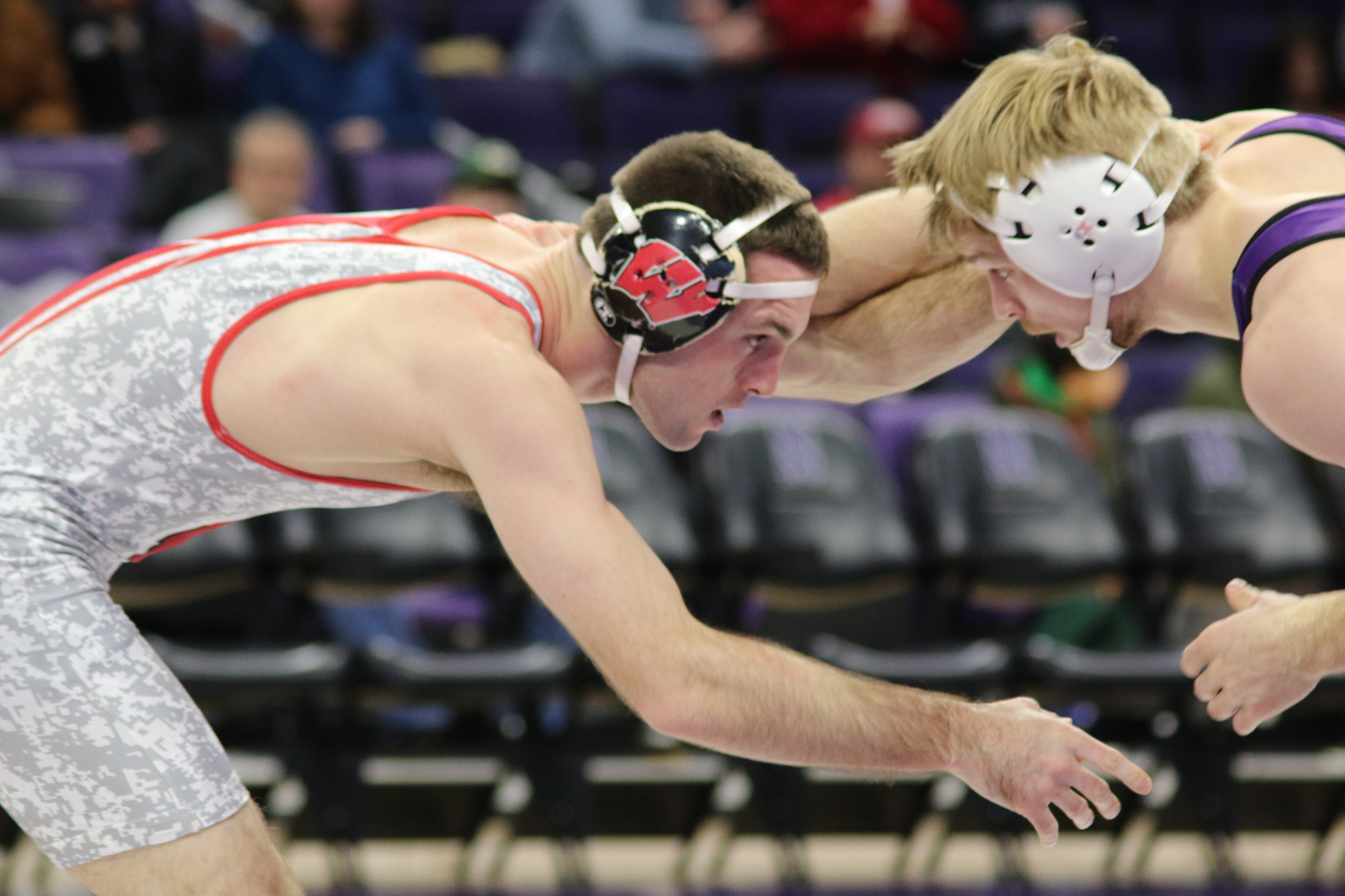 Garrett Model, Wisconsin wrestling, earns an major decision victory against Aiden Vanderbush, Northwestern wrestling, during the Badgers' Big Ten dual match against the Wildcats on Friday, January 27, 2023 in Evanston, Illinois.