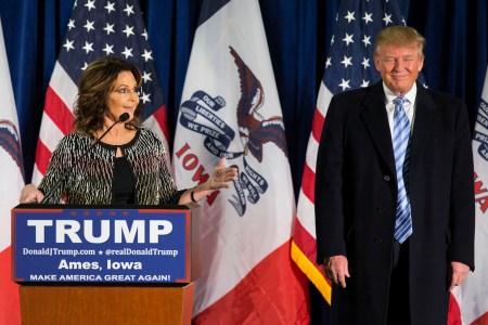 UNITED STATES - JANUARY 18 - Former Alaska Gov. Sarah Palin speaks as she endorses Republican presidential candidate Donald Trump at a campaign stop, Tuesday, Jan. 19, 2016, in Ames, Iowa. (Photo By Al Drago/CQ Roll Call)